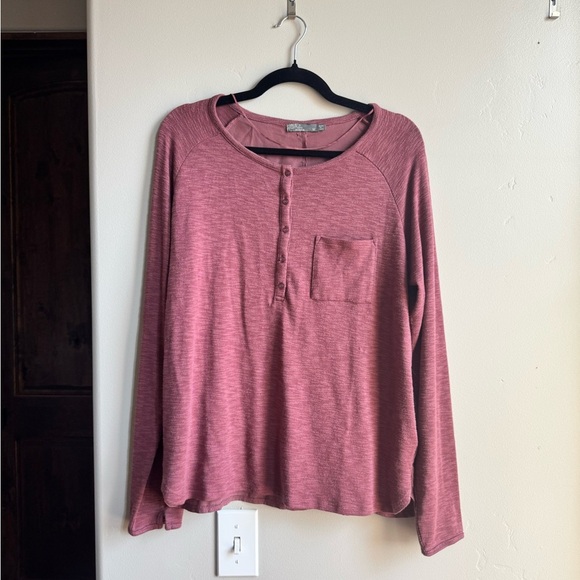 Prana Hensley Henley Cotton Tencel Blouse Long Sleeve Top on Brandy size M - Picture 2 of 7